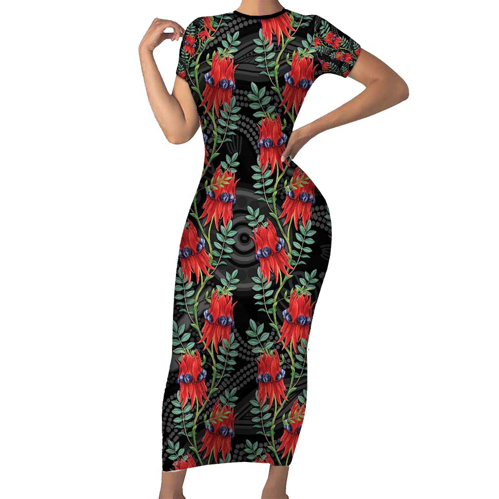 Australia Sturt's Desert Pea Family Matching Short Sleeve Bodycon Dress and Hawaiian Shirt Aussie Native Flowers Indigenous Art - Aussie Hoodie