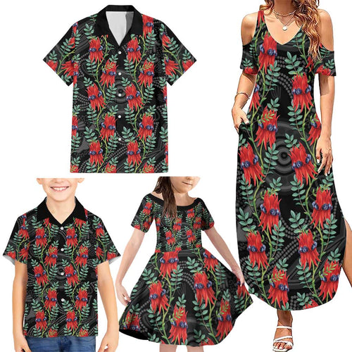 Australia Sturt's Desert Pea Family Matching Summer Maxi Dress and Hawaiian Shirt Aussie Native Flowers Indigenous Art - Aussie Hoodie