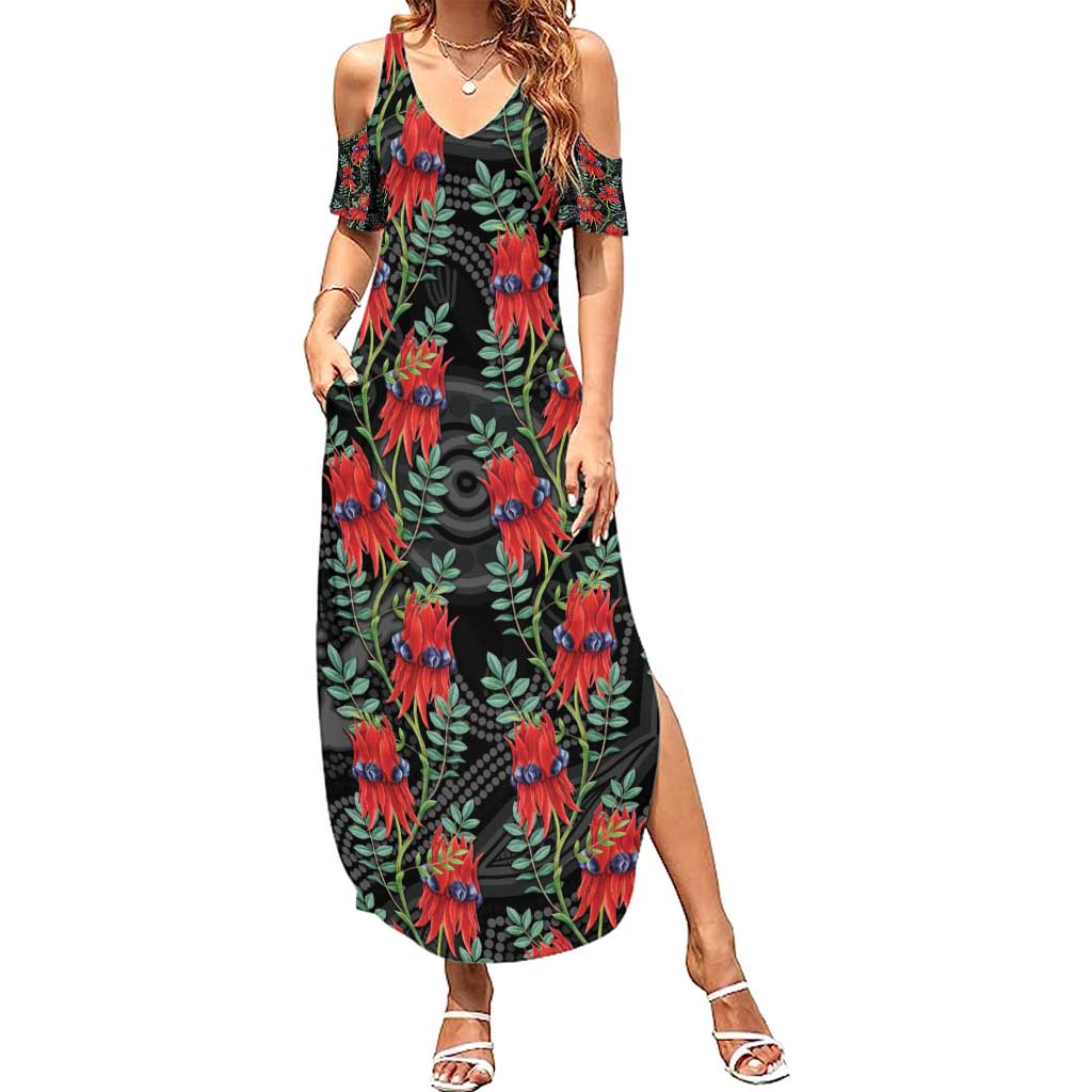 Australia Sturt's Desert Pea Family Matching Summer Maxi Dress and Hawaiian Shirt Aussie Native Flowers Indigenous Art - Aussie Hoodie
