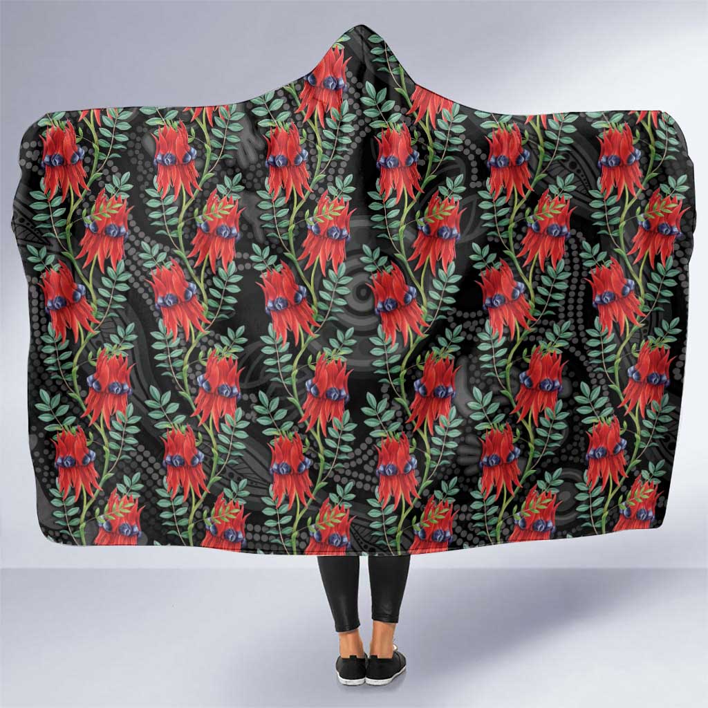 Australia Sturt's Desert Pea Hooded Blanket Aussie Native Flowers Indigenous Art - Aussie Hoodie