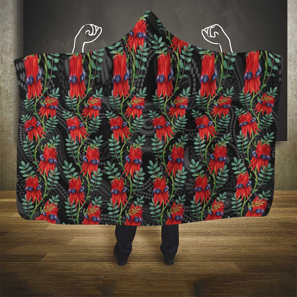 Australia Sturt's Desert Pea Hooded Blanket Aussie Native Flowers Indigenous Art - Aussie Hoodie
