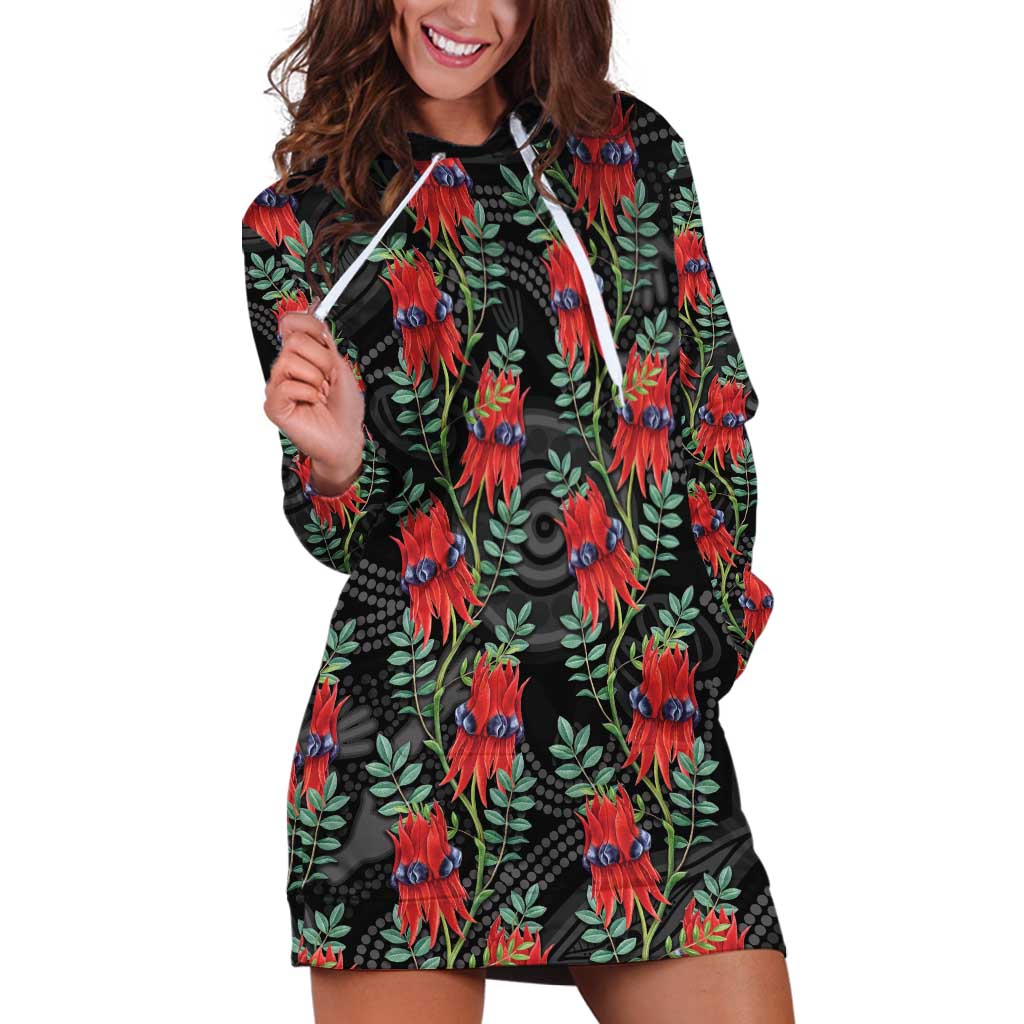 Australia Sturt's Desert Pea Hoodie Dress Aussie Native Flowers Indigenous Art - Aussie Hoodie