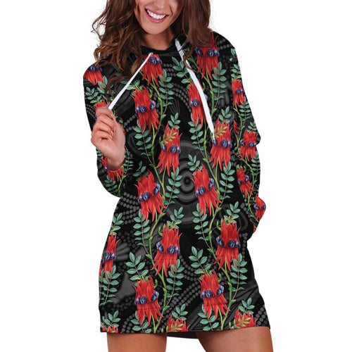 Australia Sturt's Desert Pea Hoodie Dress Aussie Native Flowers Indigenous Art - Aussie Hoodie
