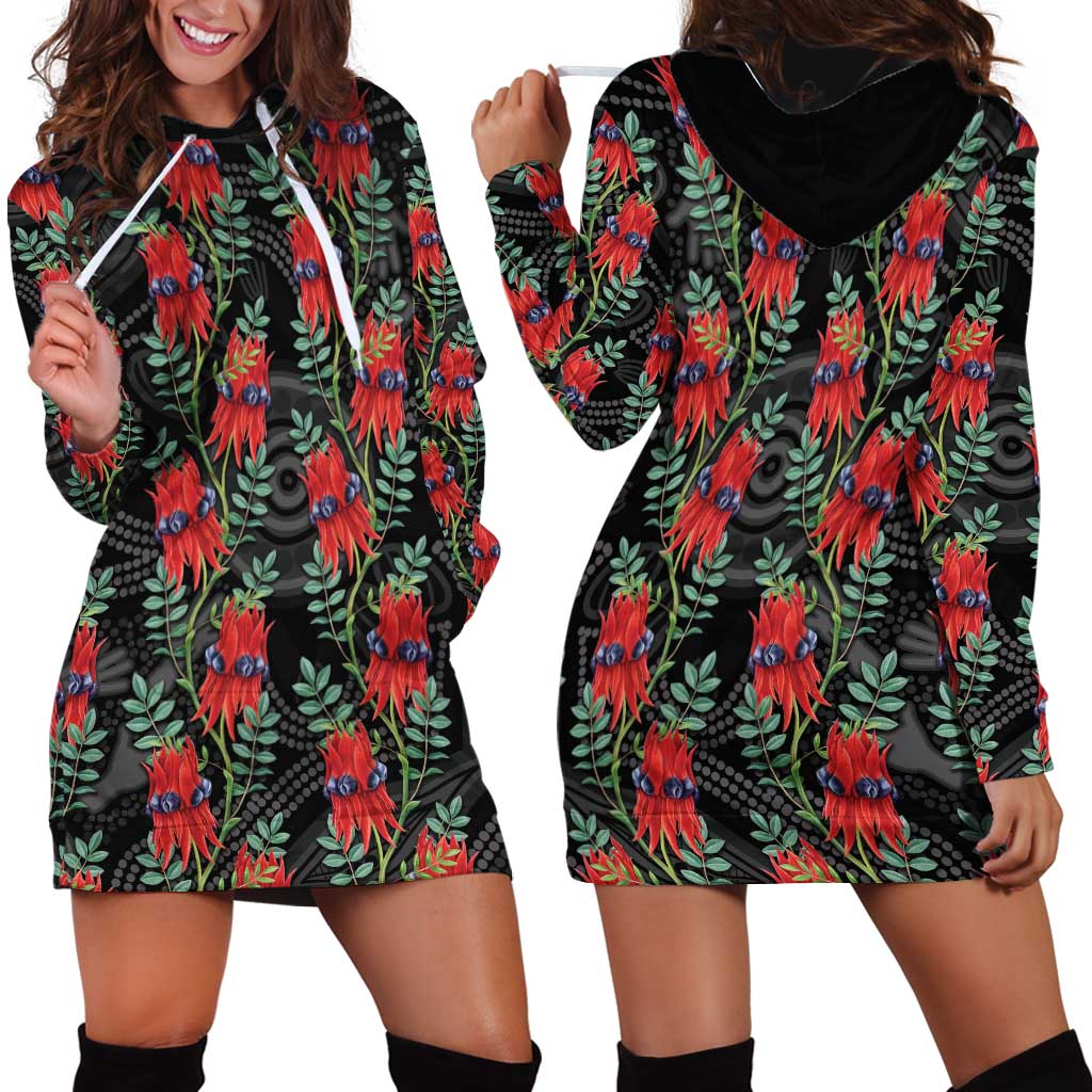 Australia Sturt's Desert Pea Hoodie Dress Aussie Native Flowers Indigenous Art - Aussie Hoodie