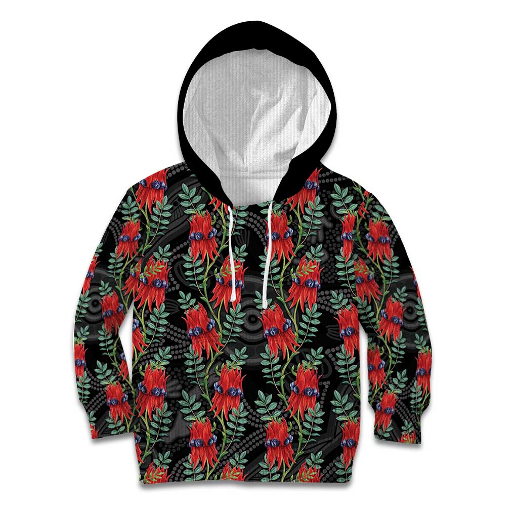 Australia Sturt's Desert Pea Kid Hoodie Aussie Native Flowers Indigenous Art - Aussie Hoodie