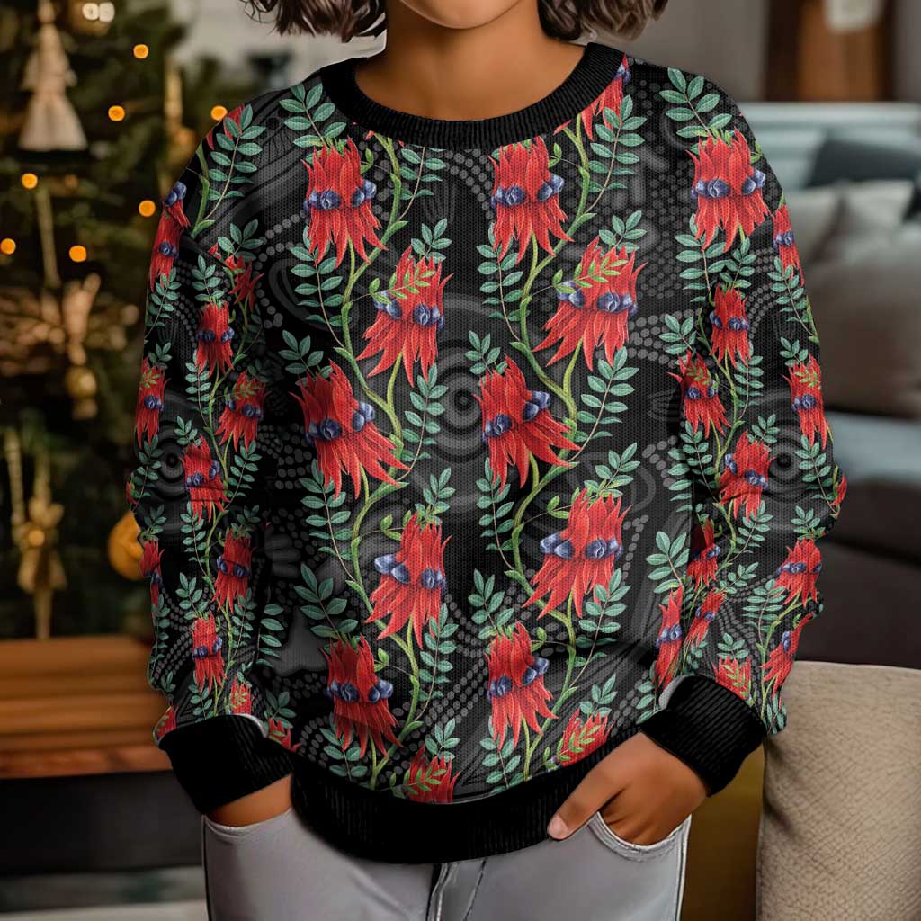 Australia Sturt's Desert Pea Kid Ugly Christmas Sweater Aussie Native Flowers Indigenous Art - Aussie Hoodie