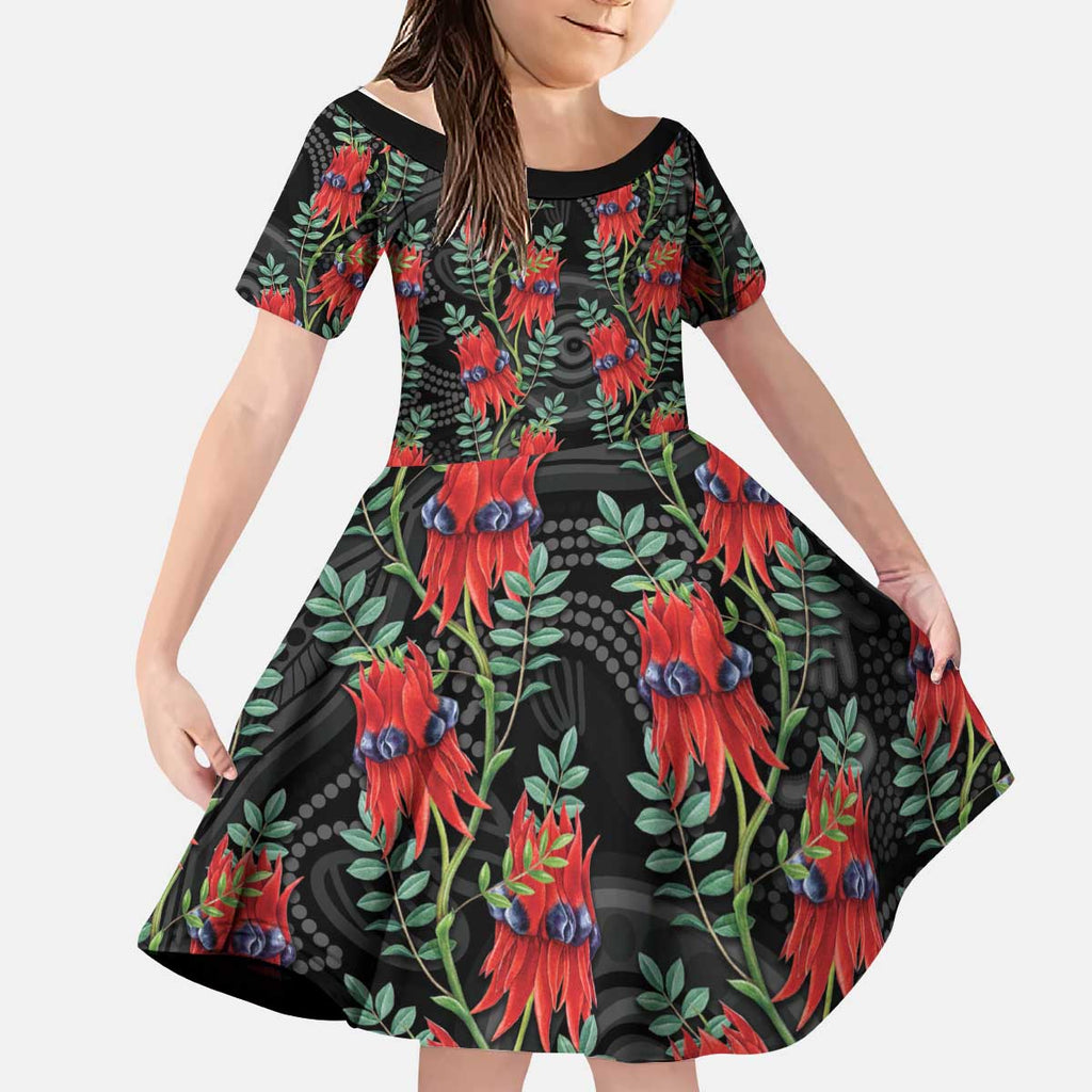 Australia Sturt's Desert Pea Kid Short Sleeve Dress Aussie Native Flowers Indigenous Art - Aussie Hoodie
