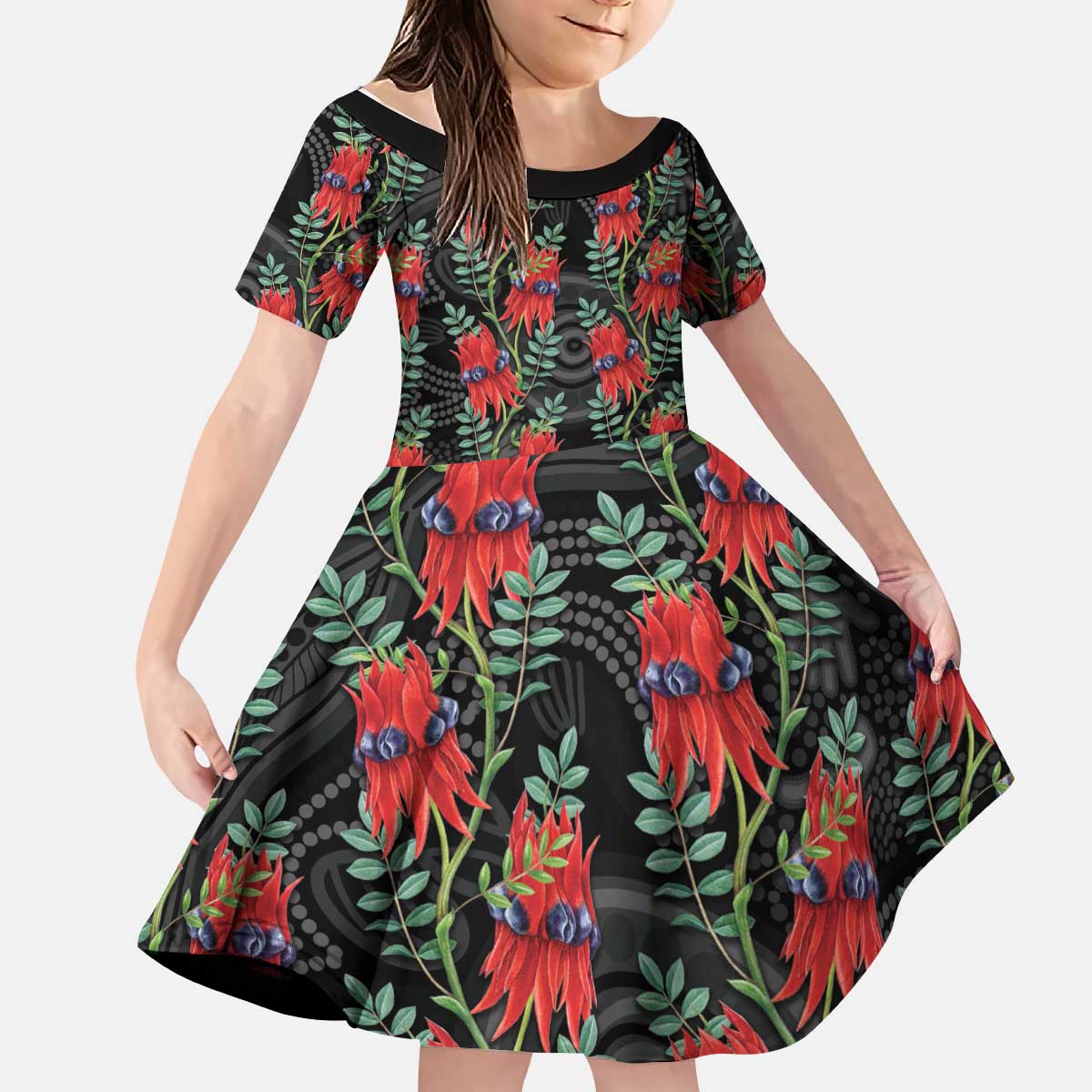 Australia Sturt's Desert Pea Kid Short Sleeve Dress Aussie Native Flowers Indigenous Art - Aussie Hoodie