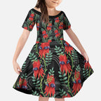 Australia Sturt's Desert Pea Kid Short Sleeve Dress Aussie Native Flowers Indigenous Art - Aussie Hoodie