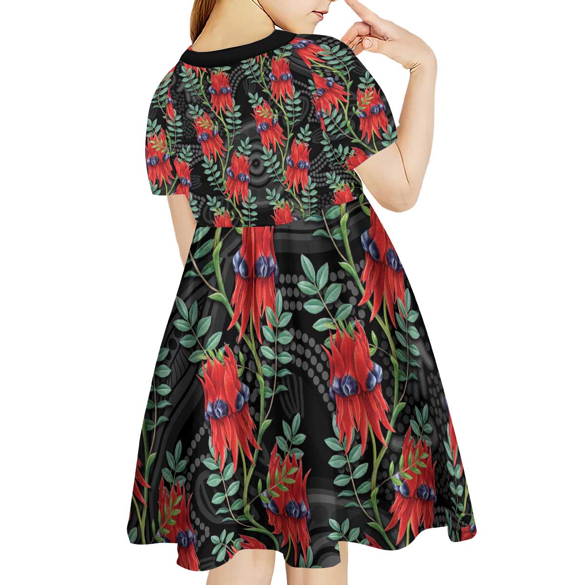 Australia Sturt's Desert Pea Kid Short Sleeve Dress Aussie Native Flowers Indigenous Art - Aussie Hoodie