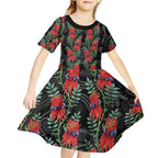 Australia Sturt's Desert Pea Kid Short Sleeve Dress Aussie Native Flowers Indigenous Art - Aussie Hoodie