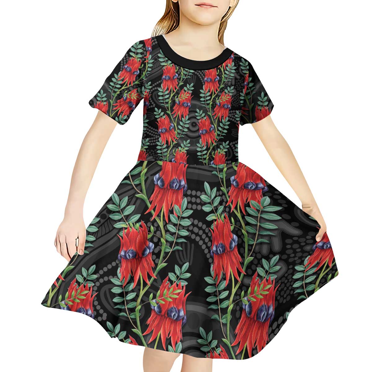 Australia Sturt's Desert Pea Kid Short Sleeve Dress Aussie Native Flowers Indigenous Art - Aussie Hoodie
