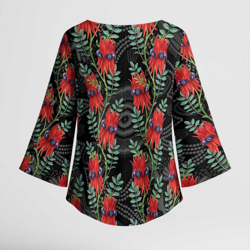 Australia Sturt's Desert Pea Kimono Sleeve Blouse Aussie Native Flowers Indigenous Art - Aussie Hoodie