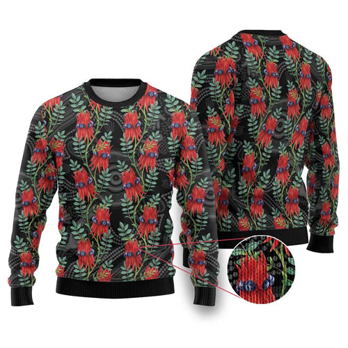 Australia Sturt's Desert Pea Ugly Christmas Sweater Aussie Native Flowers Indigenous Art - Aussie Hoodie