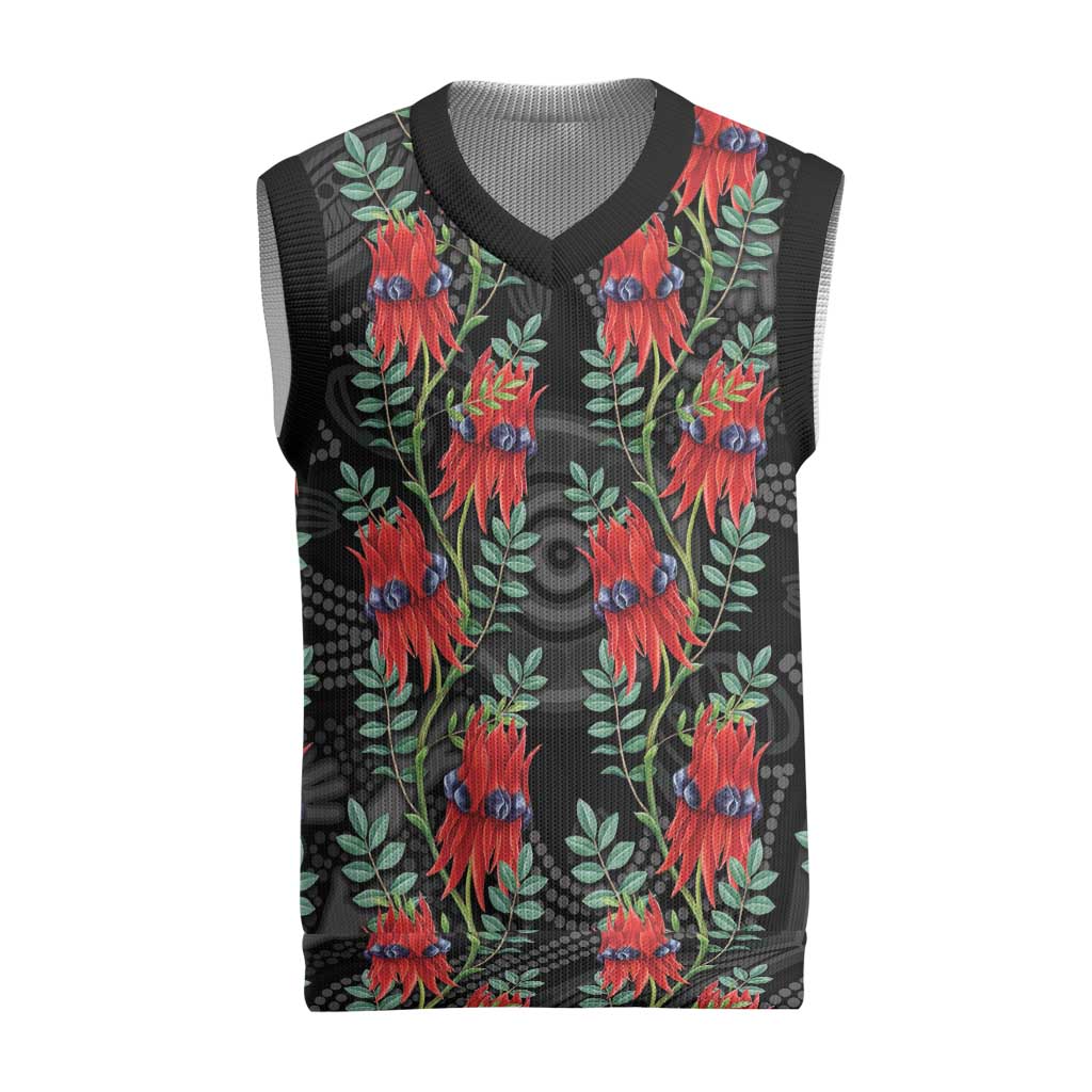 Australia Sturt's Desert Pea Christmas Knitted V-Neck Vest Aussie Native Flowers Indigenous Art - Aussie Hoodie