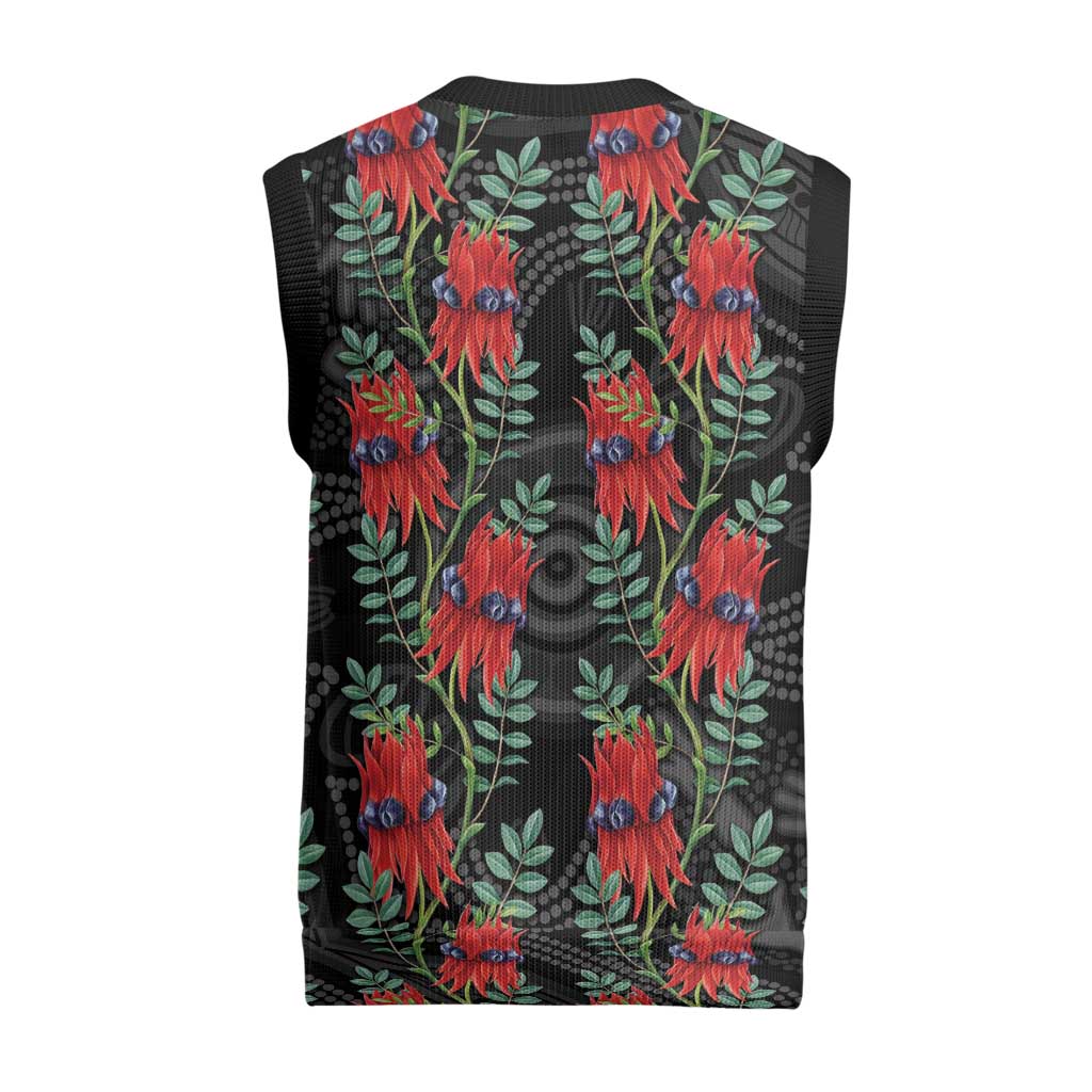 Australia Sturt's Desert Pea Christmas Knitted V-Neck Vest Aussie Native Flowers Indigenous Art - Aussie Hoodie
