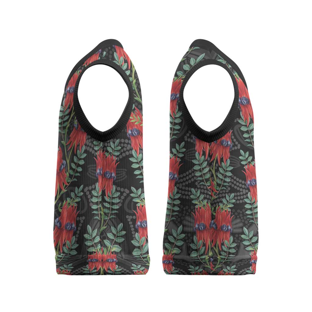 Australia Sturt's Desert Pea Christmas Knitted V-Neck Vest Aussie Native Flowers Indigenous Art - Aussie Hoodie