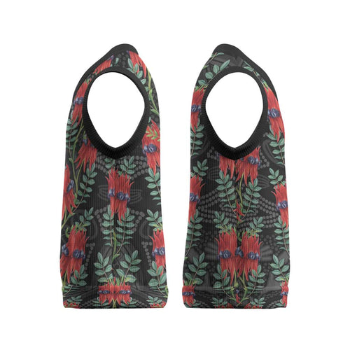 Australia Sturt's Desert Pea Christmas Knitted V-Neck Vest Aussie Native Flowers Indigenous Art - Aussie Hoodie