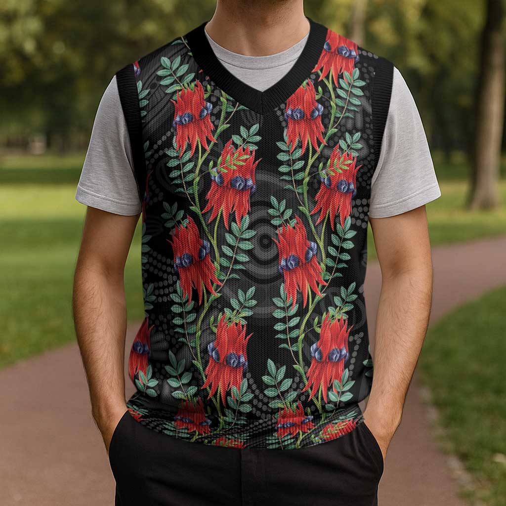 Australia Sturt's Desert Pea Christmas Knitted V-Neck Vest Aussie Native Flowers Indigenous Art - Aussie Hoodie