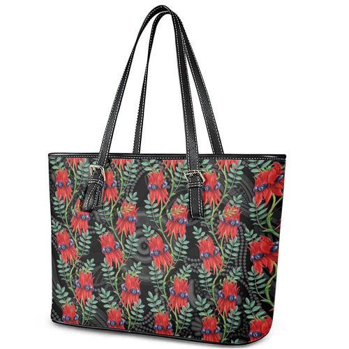 Australia Sturt's Desert Pea Leather Tote Bag Aussie Native Flowers Indigenous Art - Aussie Hoodie