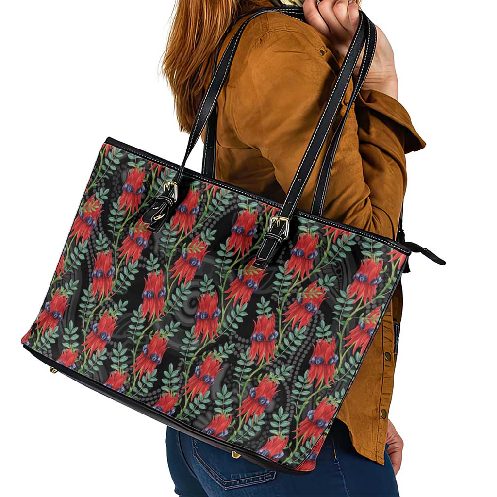 Australia Sturt's Desert Pea Leather Tote Bag Aussie Native Flowers Indigenous Art - Aussie Hoodie