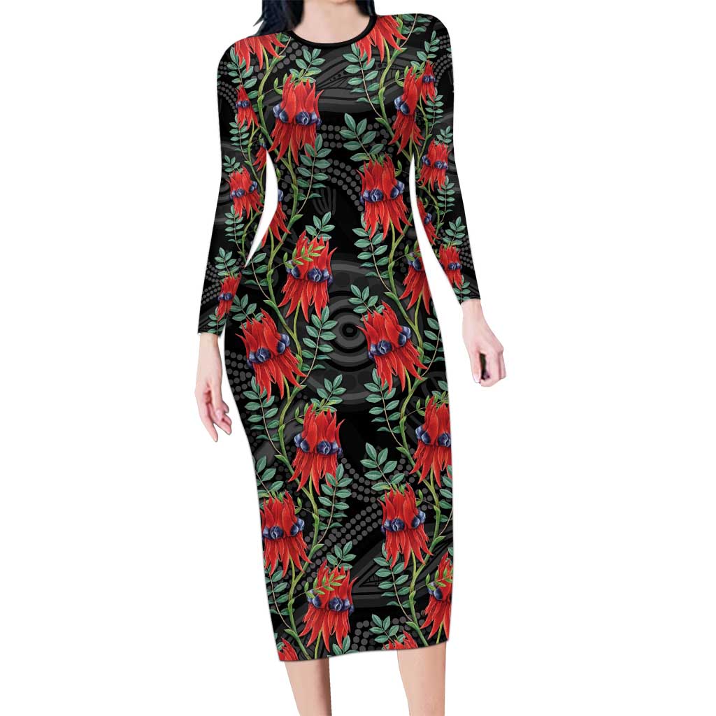 Australia Sturt's Desert Pea Long Sleeve Bodycon Dress Aussie Native Flowers Indigenous Art - Aussie Hoodie