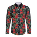 Australia Sturt's Desert Pea Long Sleeve Button Shirt Aussie Native Flowers Indigenous Art - Aussie Hoodie