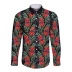 Australia Sturt's Desert Pea Long Sleeve Button Shirt Aussie Native Flowers Indigenous Art - Aussie Hoodie