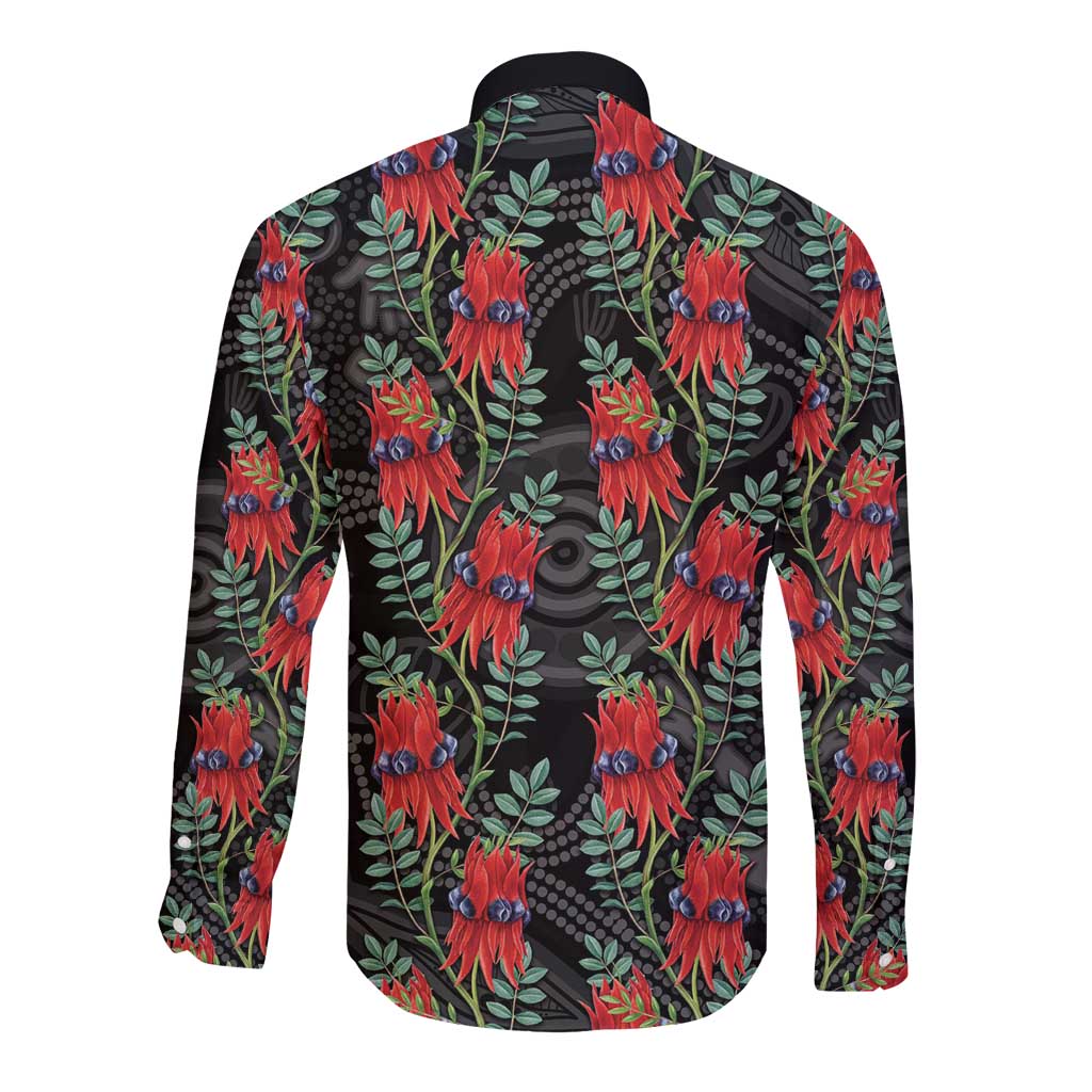 Australia Sturt's Desert Pea Long Sleeve Button Shirt Aussie Native Flowers Indigenous Art - Aussie Hoodie