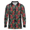 Australia Sturt's Desert Pea Long Sleeve Polo Shirt Aussie Native Flowers Indigenous Art - Aussie Hoodie