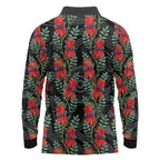 Australia Sturt's Desert Pea Long Sleeve Polo Shirt Aussie Native Flowers Indigenous Art - Aussie Hoodie