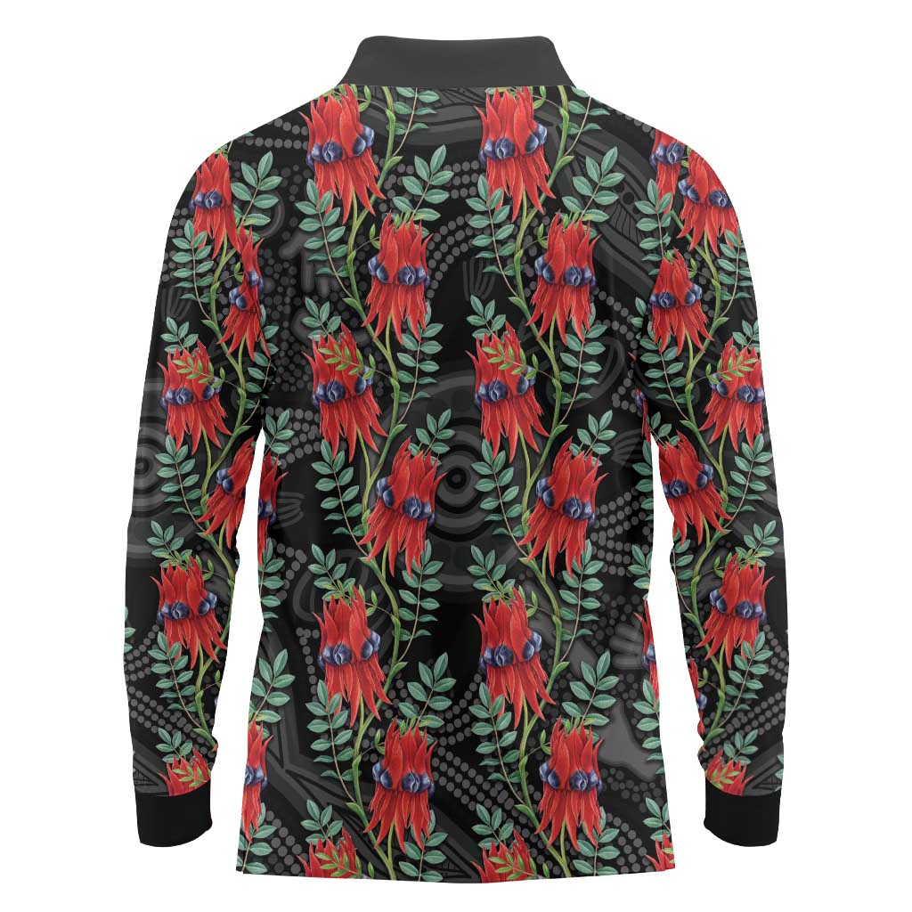 Australia Sturt's Desert Pea Long Sleeve Polo Shirt Aussie Native Flowers Indigenous Art - Aussie Hoodie