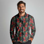 Australia Sturt's Desert Pea Long Sleeve Polo Shirt Aussie Native Flowers Indigenous Art - Aussie Hoodie