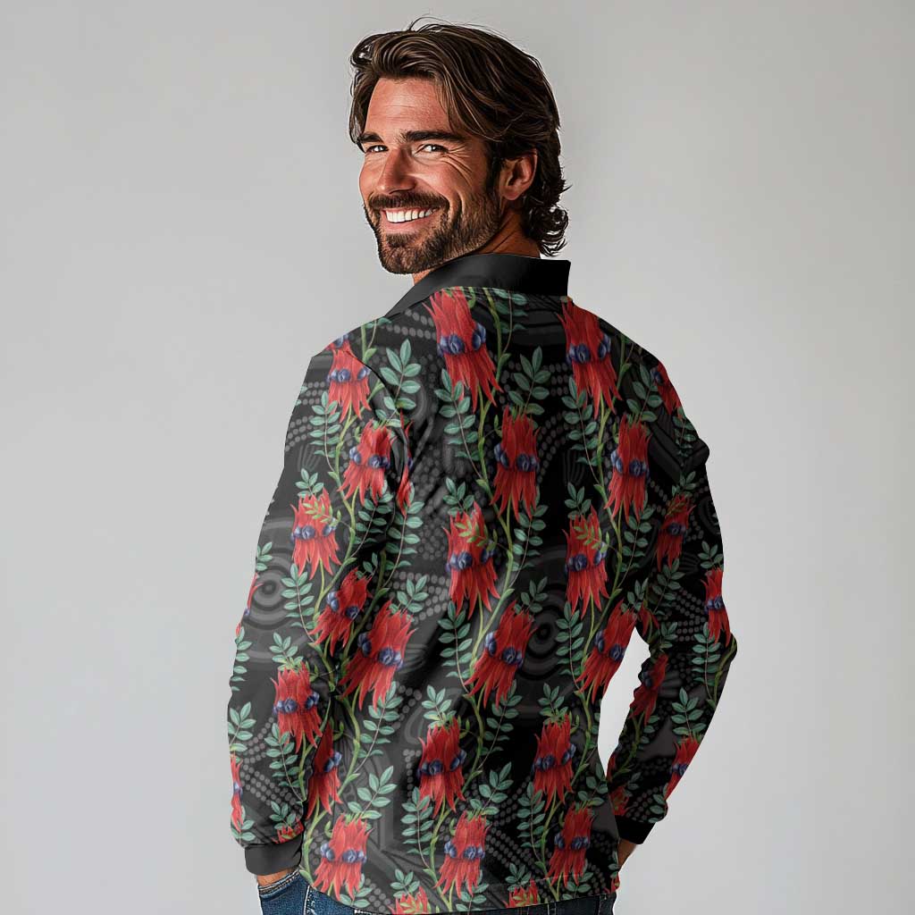 Australia Sturt's Desert Pea Long Sleeve Polo Shirt Aussie Native Flowers Indigenous Art - Aussie Hoodie