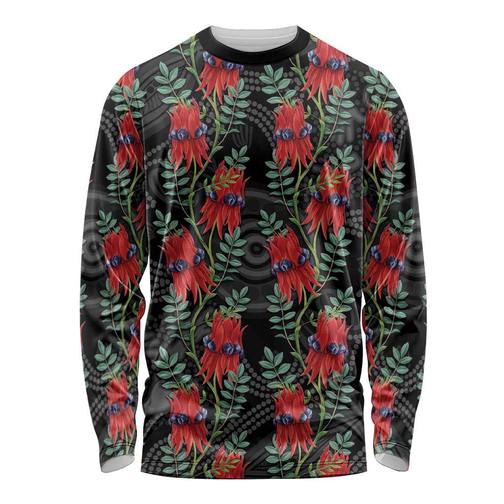 Australia Sturt's Desert Pea Long Sleeve Shirt Aussie Native Flowers Indigenous Art - Aussie Hoodie