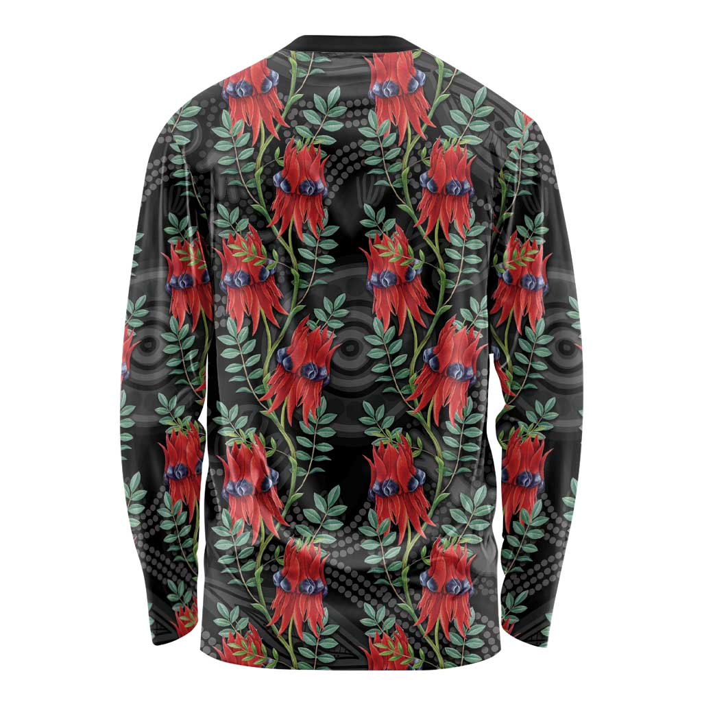 Australia Sturt's Desert Pea Long Sleeve Shirt Aussie Native Flowers Indigenous Art - Aussie Hoodie
