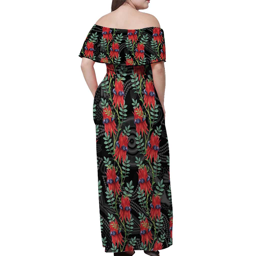 Australia Sturt's Desert Pea Off Shoulder Maxi Dress Aussie Native Flowers Indigenous Art - Aussie Hoodie