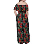 Australia Sturt's Desert Pea Off Shoulder Maxi Dress Aussie Native Flowers Indigenous Art - Aussie Hoodie
