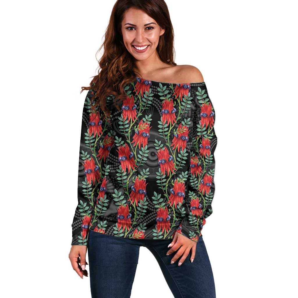 Australia Sturt's Desert Pea Off Shoulder Sweater Aussie Native Flowers Indigenous Art - Aussie Hoodie