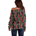 Australia Sturt's Desert Pea Off Shoulder Sweater Aussie Native Flowers Indigenous Art - Aussie Hoodie