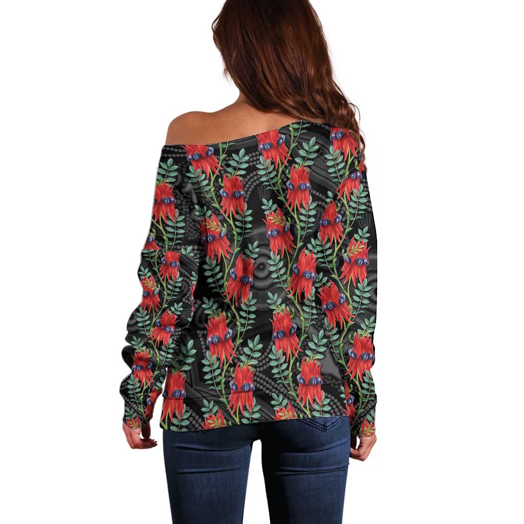 Australia Sturt's Desert Pea Off Shoulder Sweater Aussie Native Flowers Indigenous Art - Aussie Hoodie