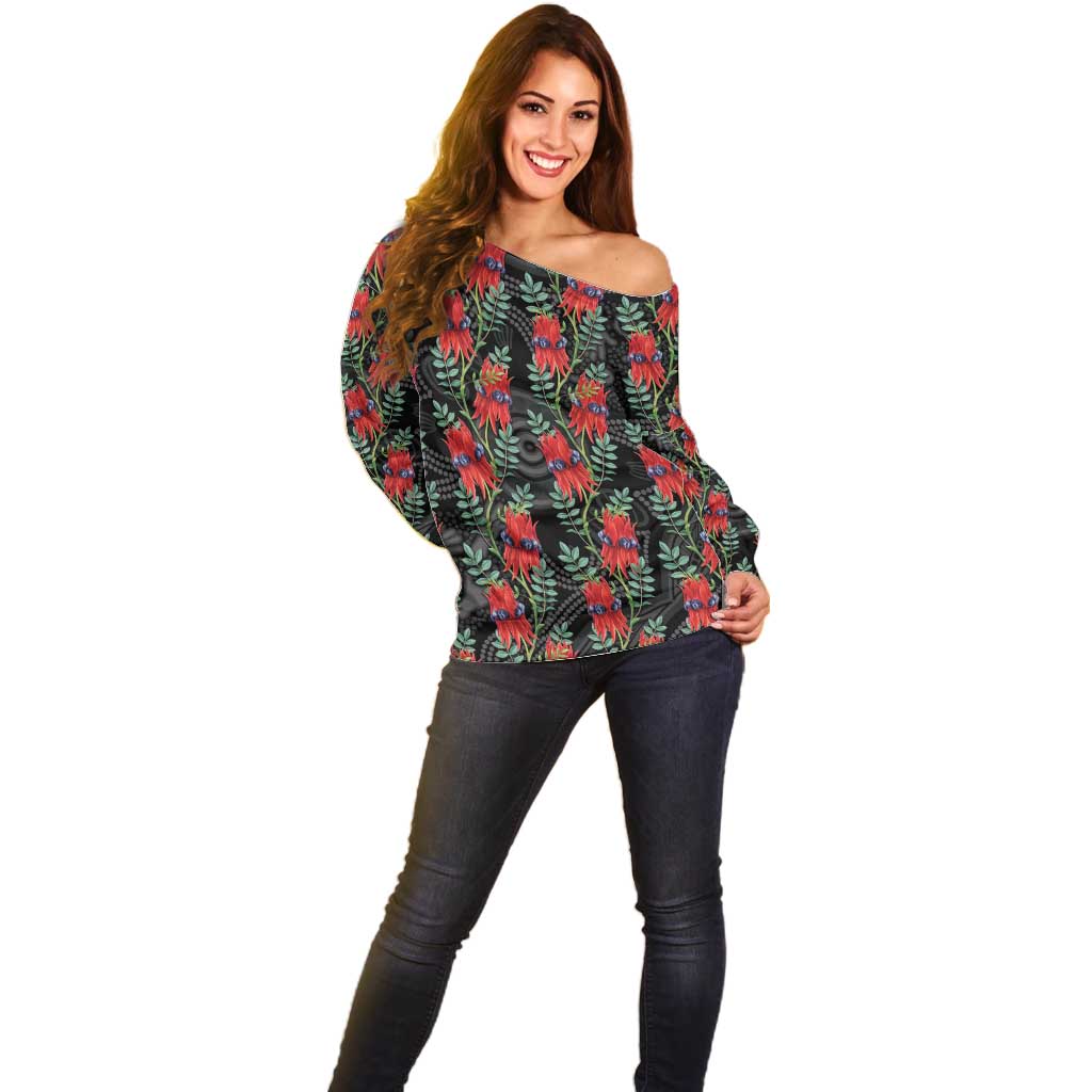 Australia Sturt's Desert Pea Off Shoulder Sweater Aussie Native Flowers Indigenous Art - Aussie Hoodie