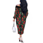 Australia Sturt's Desert Pea Off The Shoulder Long Sleeve Dress Aussie Native Flowers Indigenous Art - Aussie Hoodie