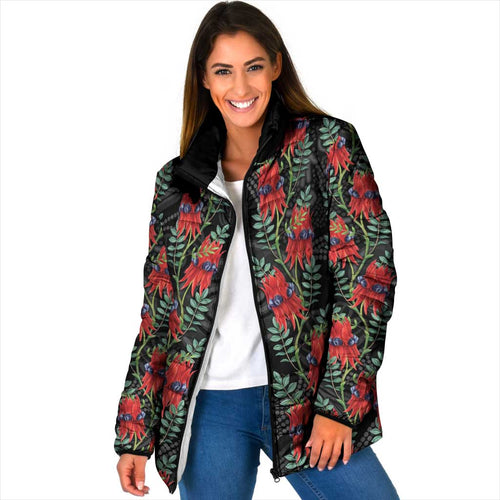 Australia Sturt's Desert Pea Padded Jacket Aussie Native Flowers Indigenous Art - Aussie Hoodie