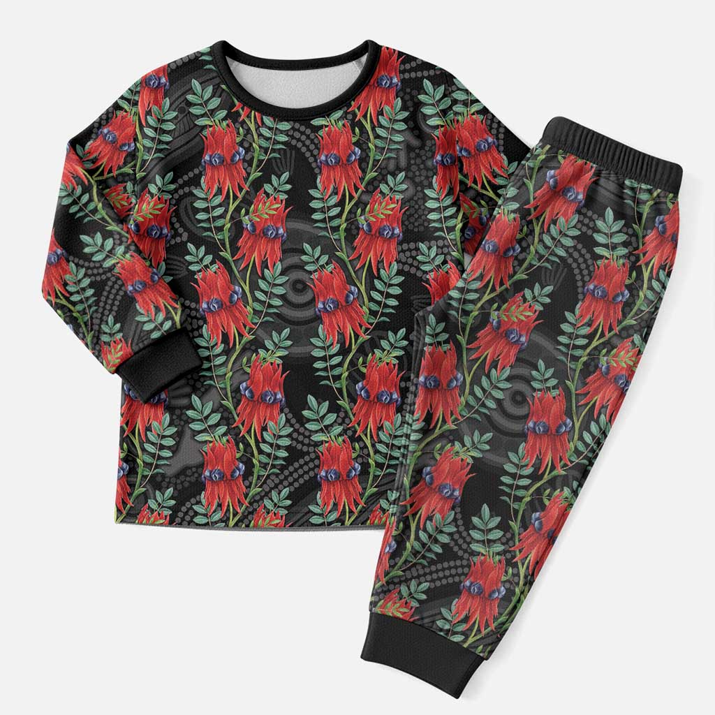 Australia Sturt's Desert Pea Christmas Pajama Set Aussie Native Flowers Indigenous Art - Aussie Hoodie