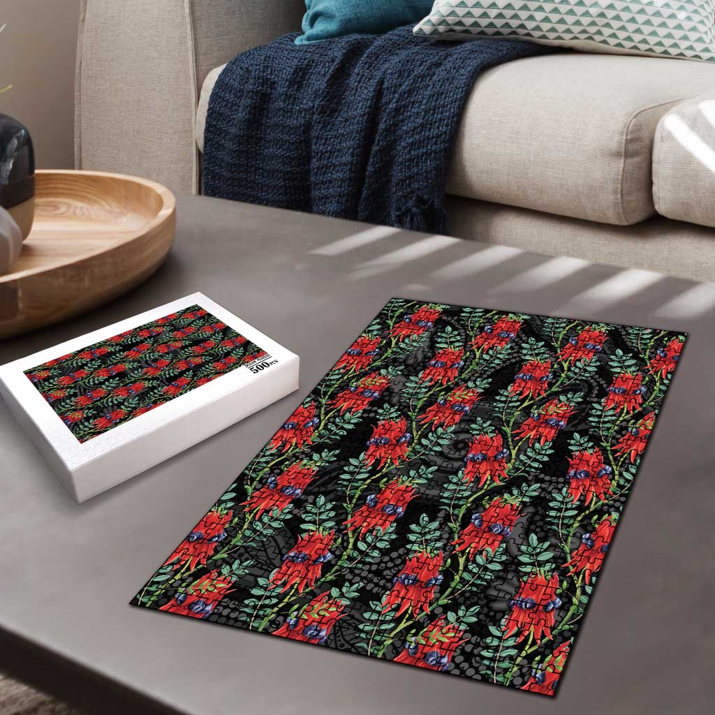 Australia Sturt's Desert Pea Puzzle Aussie Native Flowers Indigenous Art - Aussie Hoodie