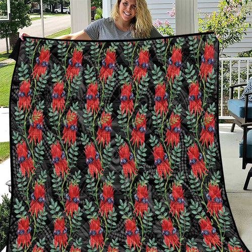 Australia Sturt's Desert Pea Quilt Aussie Native Flowers Indigenous Art - Aussie Hoodie