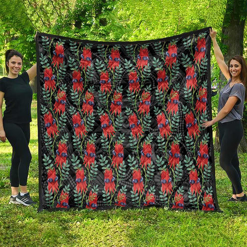 Australia Sturt's Desert Pea Quilt Aussie Native Flowers Indigenous Art - Aussie Hoodie