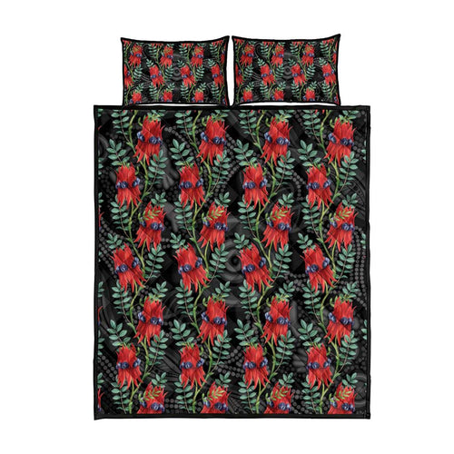 Australia Sturt's Desert Pea Quilt Bed Set Aussie Native Flowers Indigenous Art - Aussie Hoodie