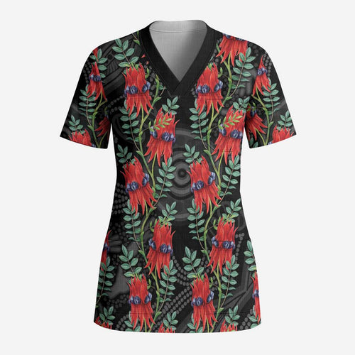 Australia Sturt's Desert Pea Scrub Top Aussie Native Flowers Indigenous Art - Aussie Hoodie